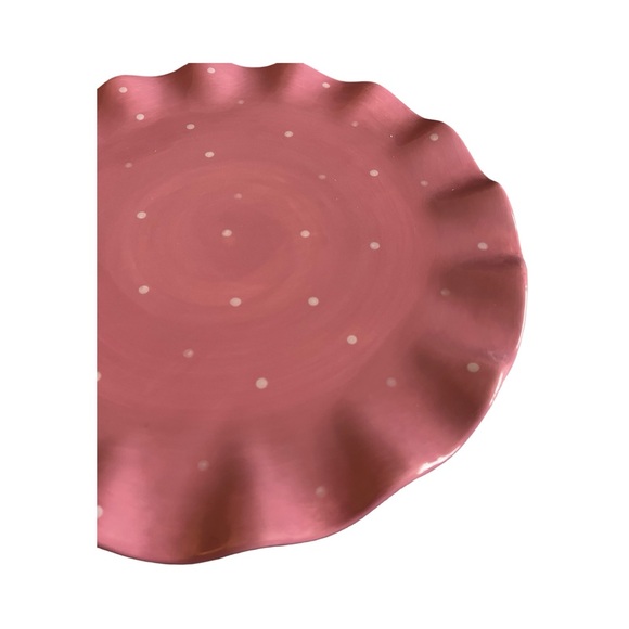 Simple Pretty Pink with White Polka Dot & Wavey Edges 4” Cake Stand - Picture 3 of 5